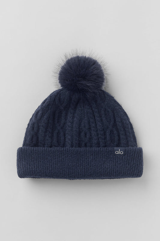 Cable Knit Winter Bliss Beanie - Navy