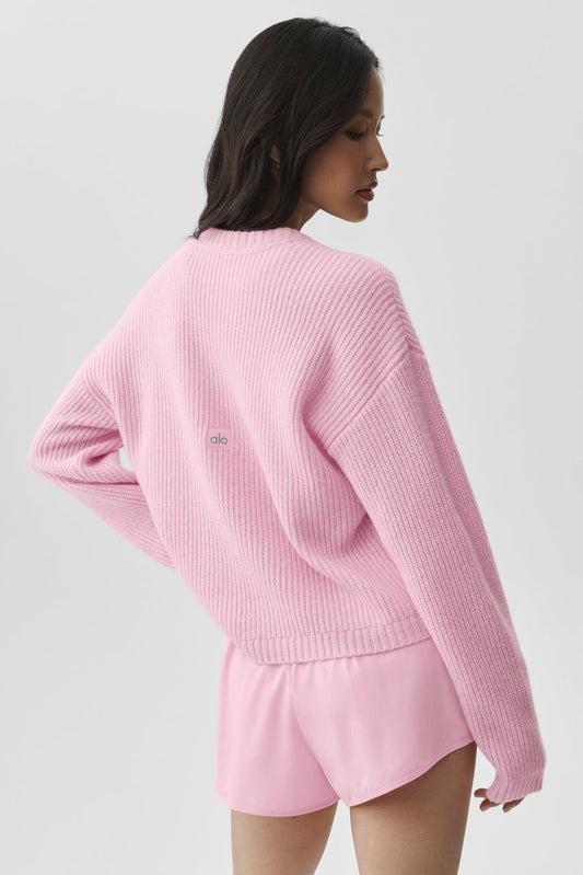 Wool Cashmere Ribbed Noble Crewneck Sweater - Pink Marshmallow