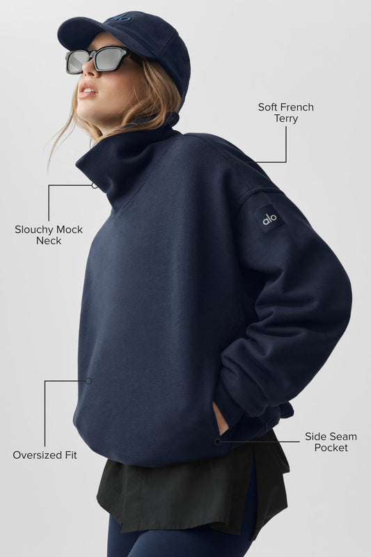 Hazy Mock Neck Pullover - Navy