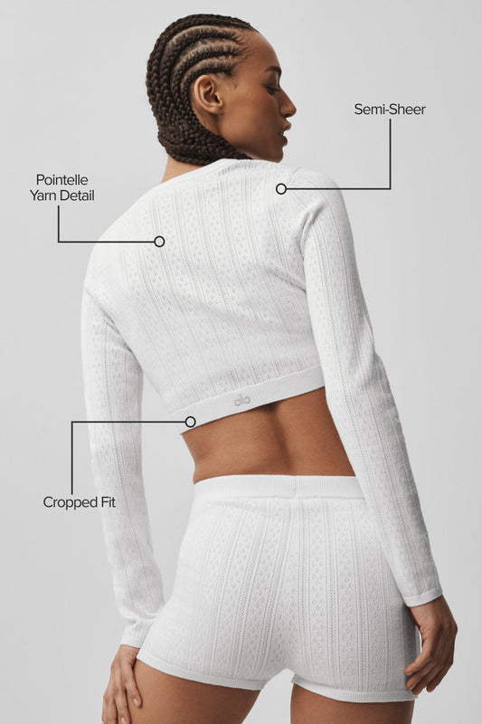 Pointelle Sweater Be Mine Cardigan - Semi Sheer White