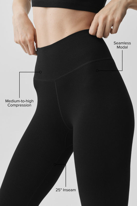 Seamless Modal Ribbed High-Waist 7/8 Legging - Black