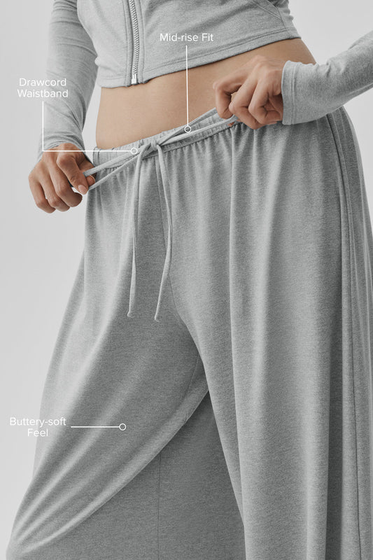 Alosoft Mid-Rise Finesse Wide Leg Sweatpant - Vintage Athletic Heather
