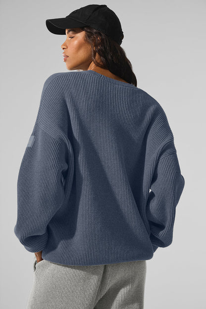 Domain Rib Knit Crew Sweater - Bluestone