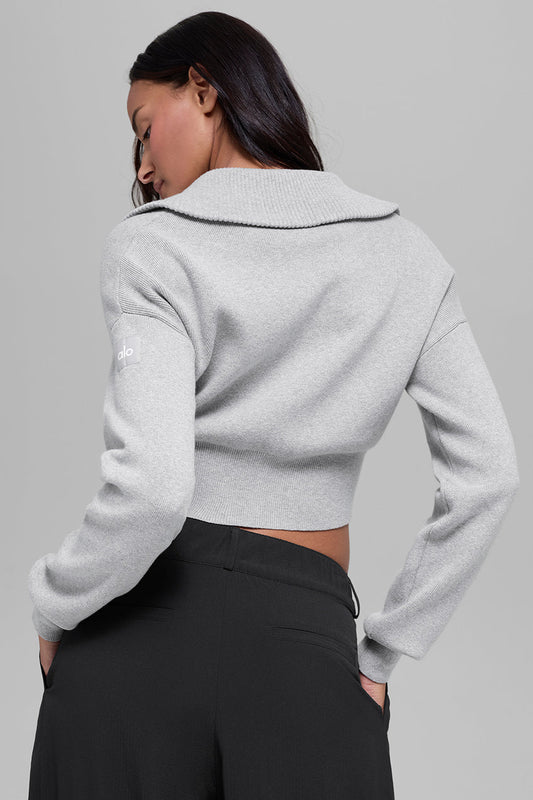 Scholar Knit Cropped Full Zip Jacket - Athletic Heather Grey